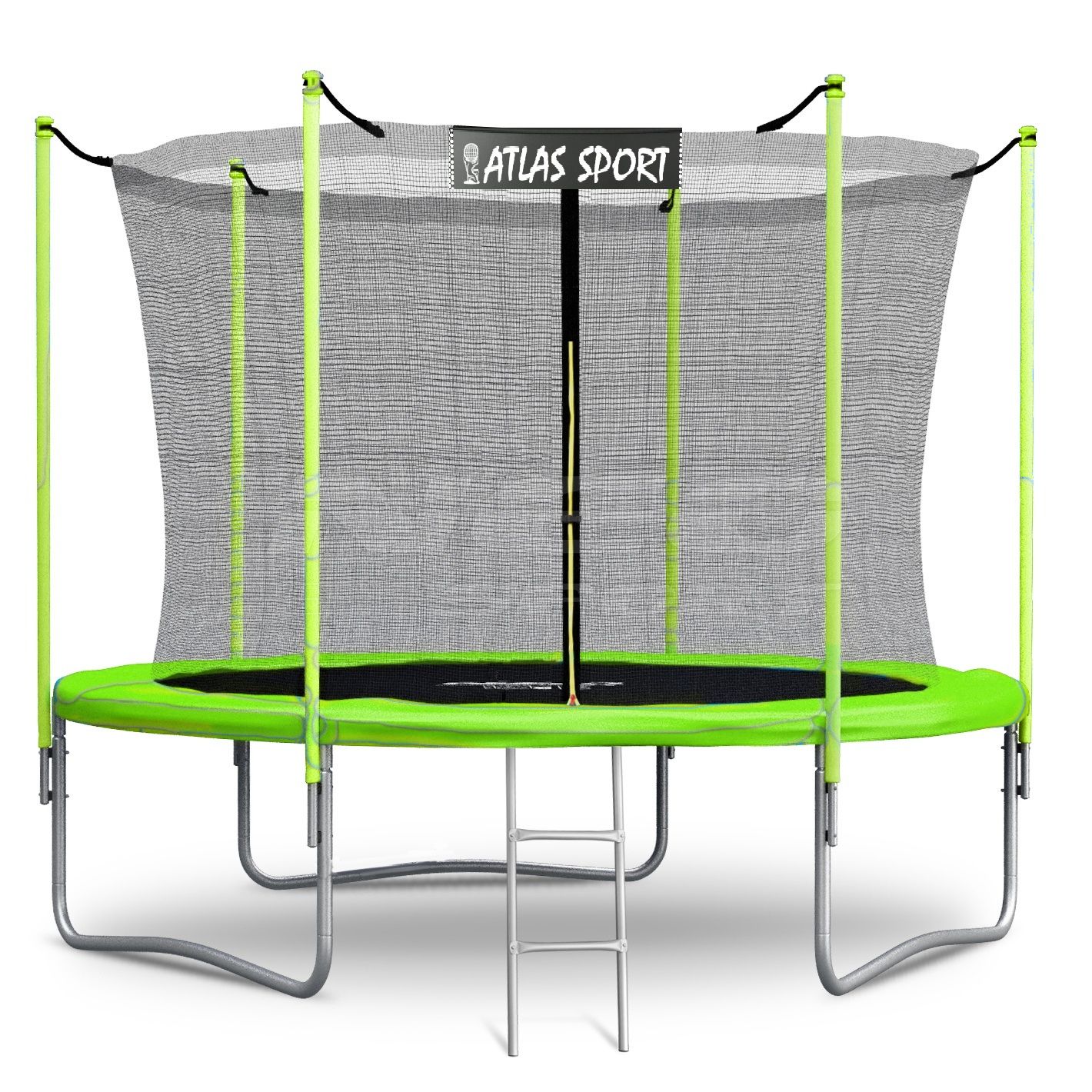 Батут Atlas Sport 252 см (8 ft) с внутренней сеткой и лестницей, Greeen