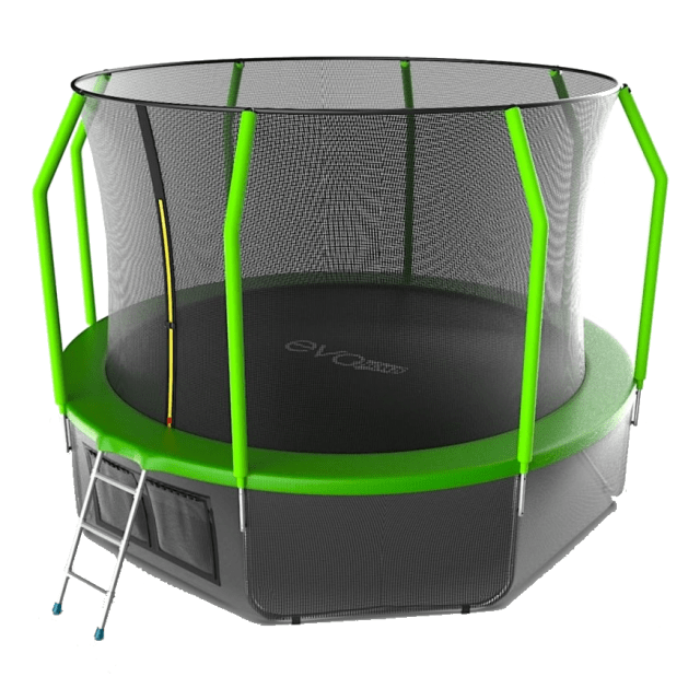 Батут Evo Jump Cosmo 12 ft, с внутренней сеткой и лестницей (зелёный) + нижняя сеть