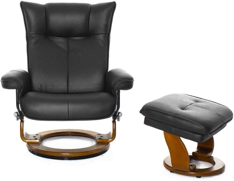 Кресло-реклайнер Relax Mauris 7604W (кожа - черн / дер - св. кор 001 Black / 026 Honey)