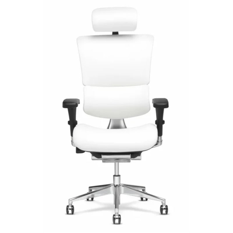 Ортопедическое кресло Falto Leather Premium SL (динамичный поясничный упор, натуральная кожа, чёрный каркас, белый)