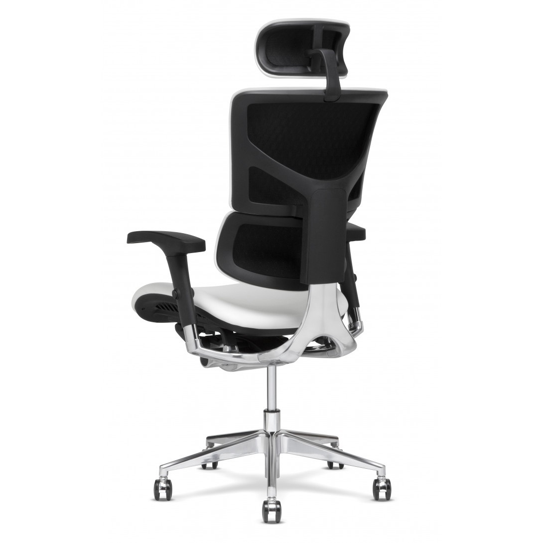 Ортопедическое кресло Falto Leather Premium SL (динамичный поясничный упор, натуральная кожа, чёрный каркас, белый)