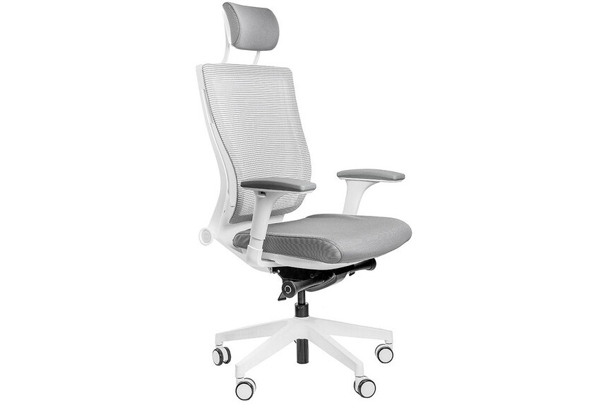 Эргономичное кресло Falto TRIUM (сетка, ткань, каркас белый, серый)