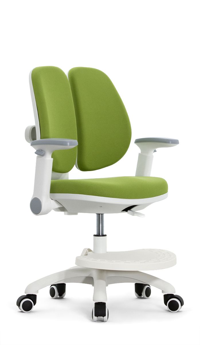 Детское эргономичное кресло Falto KIDS MAX DUO-P, ППУ латекс, спинка корсет, подножка, подлокотник 3D, обивка (зелёный)