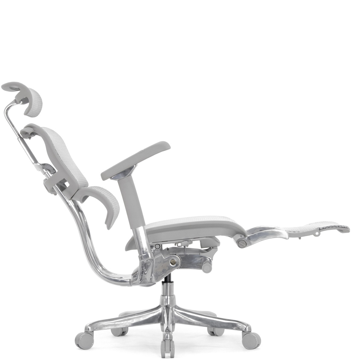 Эргономичное кресло Falto Ergohuman 2 Luxury с подножкой (SmartWork, алюминий, наклон вперёд, сетка, серый)