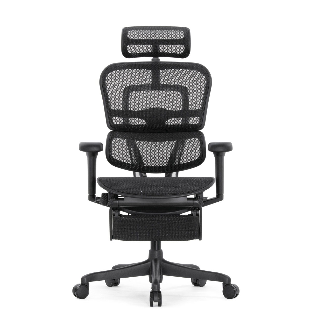 Эргономичное кресло Falto Ergohuman 2 Elite с подножкой (алюминий, наклон вперёд, сетка, чёрный)