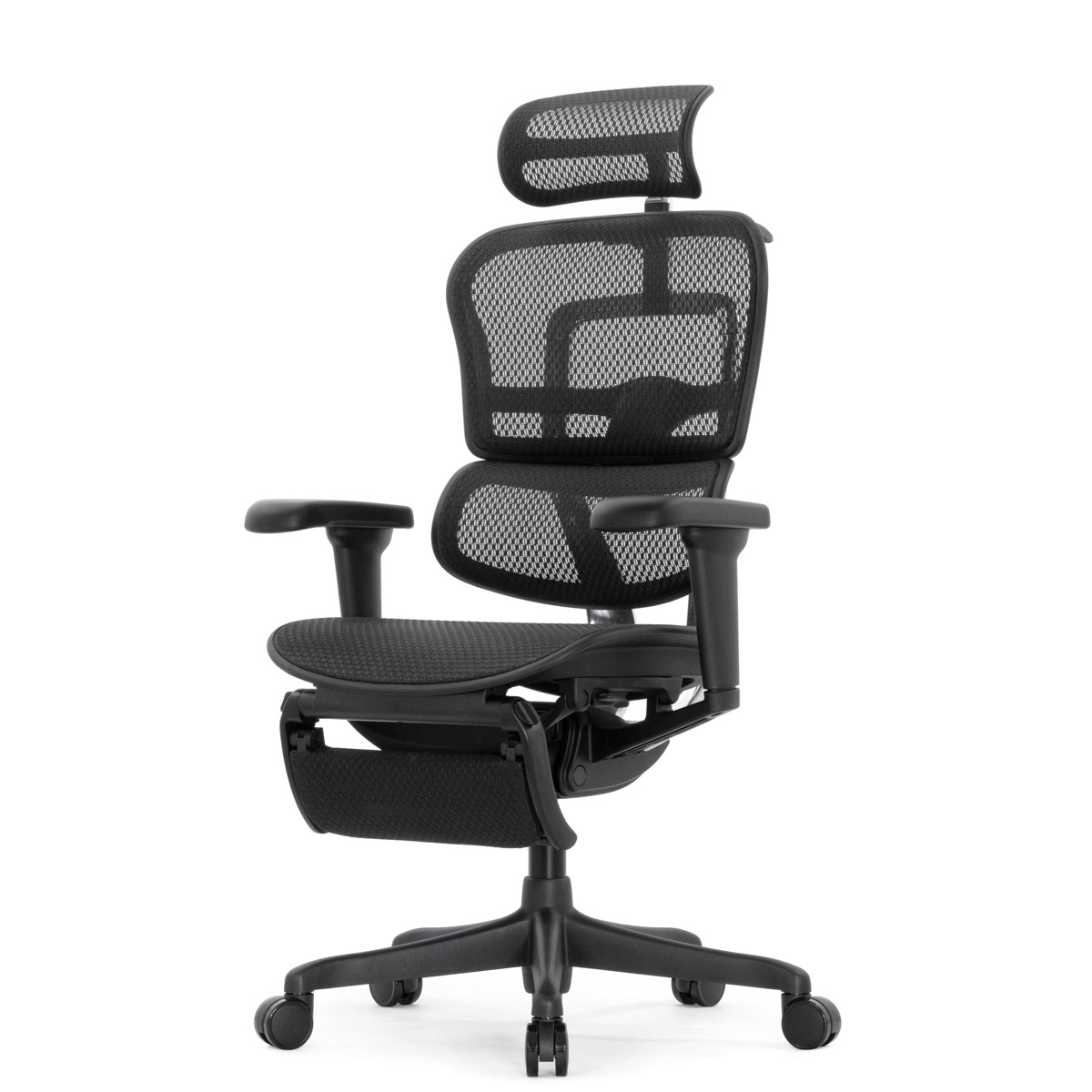 Эргономичное кресло Falto Ergohuman 2 Elite с подножкой (алюминий, наклон вперёд, сетка, чёрный)