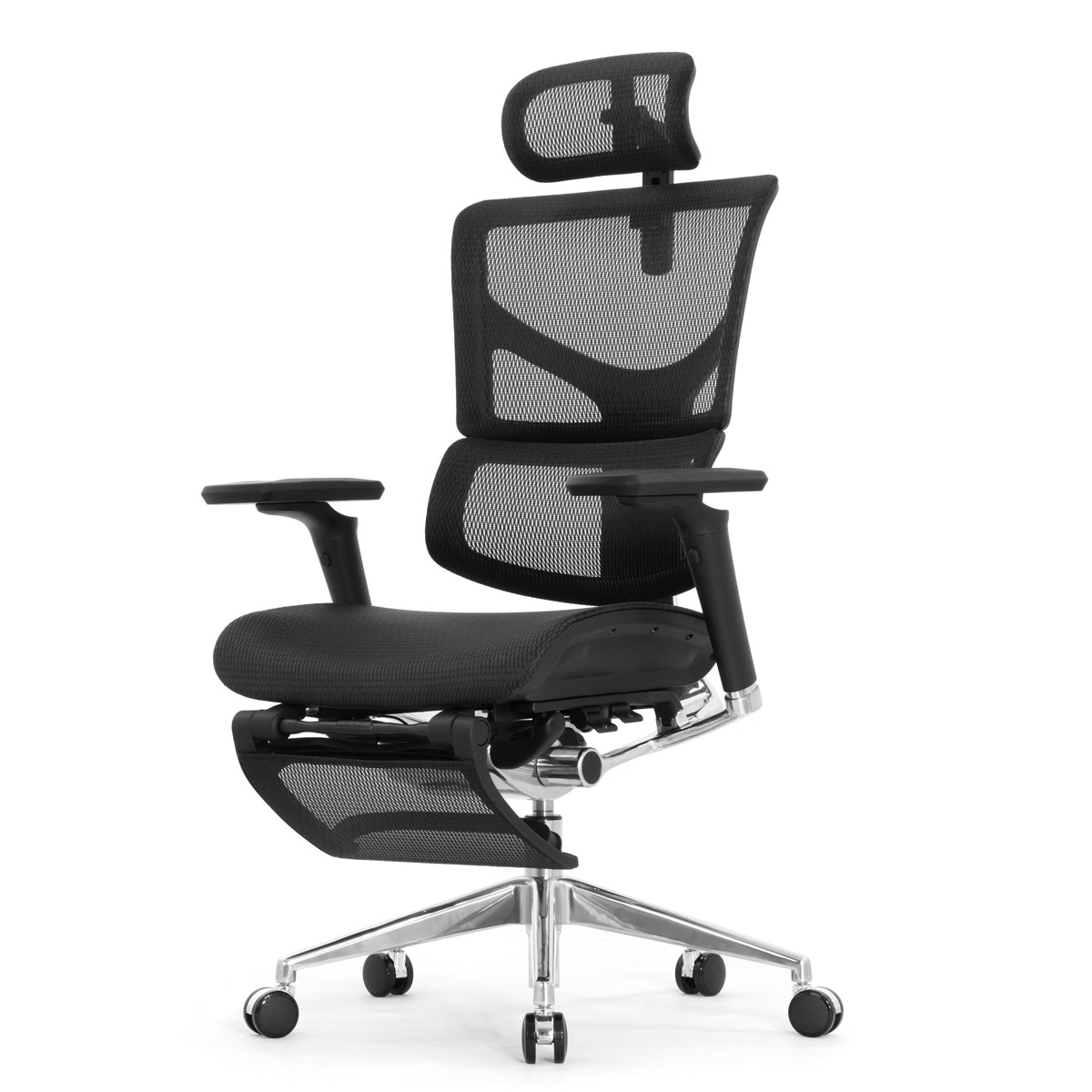 Эргономичное кресло Falto Sail 2 с подножкой (динамичный поясничный упор, подлокотники 6D (360), сетка, чёрный)