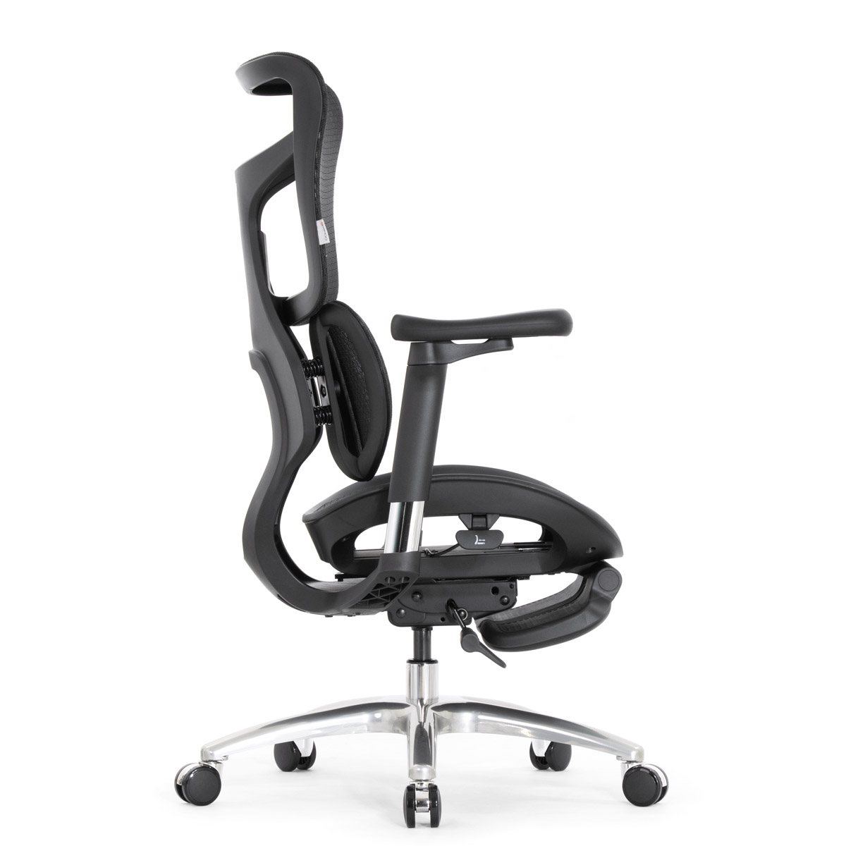 Эргономичное кресло Falto Scala Office с подножкой (разделённый поясничный упор, сетка, чёрный)