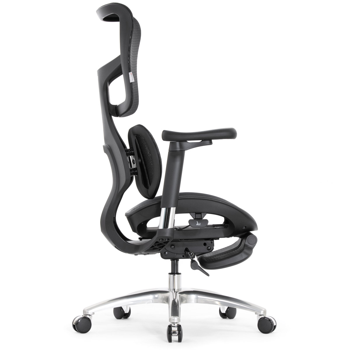 Эргономичное кресло Falto Scala Office с подножкой (разделённый поясничный упор, сетка, чёрный)