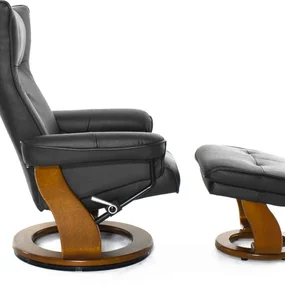 Кресло-реклайнер Relax Mauris 7604W (кожа - черн / дер - св. кор 001 Black / 026 Honey)