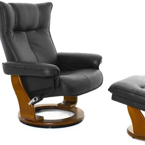 Кресло-реклайнер Relax Mauris 7604W (кожа - черн / дер - св. кор 001 Black / 026 Honey)
