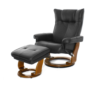 Кресло-реклайнер Relax Mauris 7604W (кожа - черн / дер - св. кор 001 Black / 026 Honey)