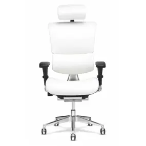 Ортопедическое кресло Falto Leather Premium SL (динамичный поясничный упор, натуральная кожа, чёрный каркас, белый)