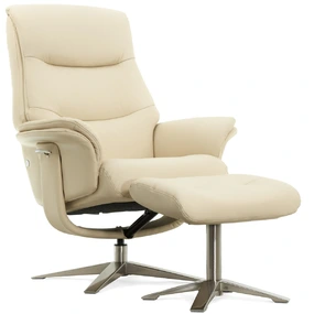 Кресло-реклайнер Falto Boss (оттоманка, натуральная кожа, бежевый)