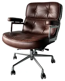 Эргономичное кресло Eames Lobby Chair ES104, состаренная коричневая кожа Premium EU Version